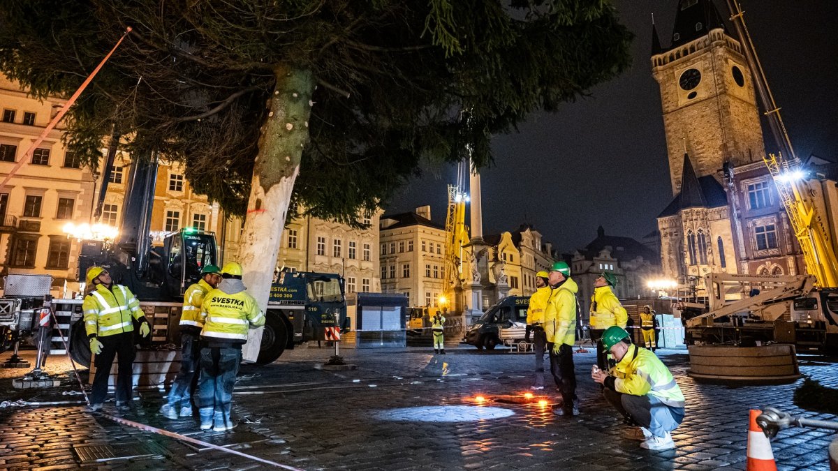 Ukotvení vánočního stromu na Staroměstském náměstí (26.11.2024)