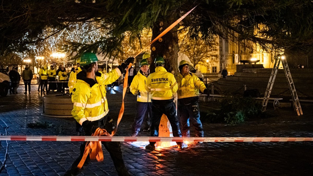 Ukotvení vánočního stromu na Staroměstském náměstí (26.11.2024)