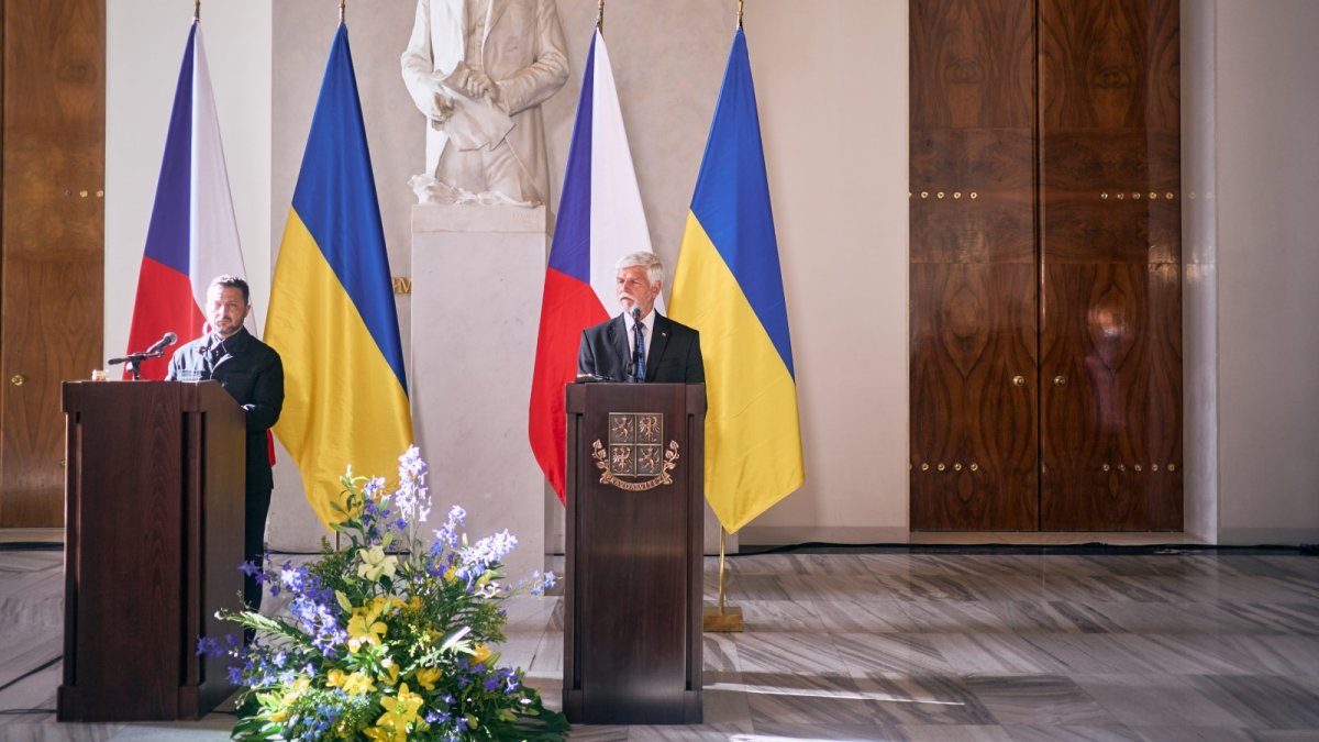 Volodymyr Zelenskyj a Petr Pavel na tiskové konferenci
