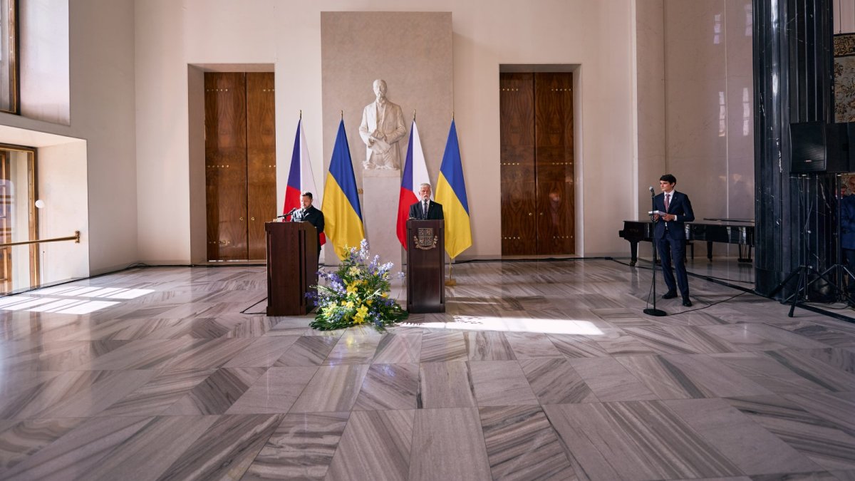 Volodymyr Zelenskyj a Petr Pavel na tiskové konferenci
