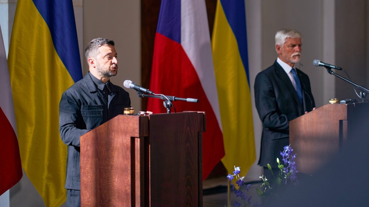 Volodymyr Zelenskyj a Petr Pavel na tiskové konferenci