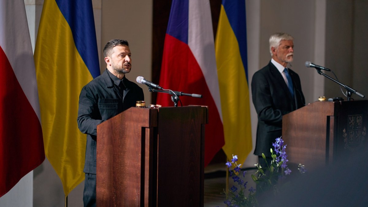 Volodymyr Zelenskyj a Petr Pavel na tiskové konferenci