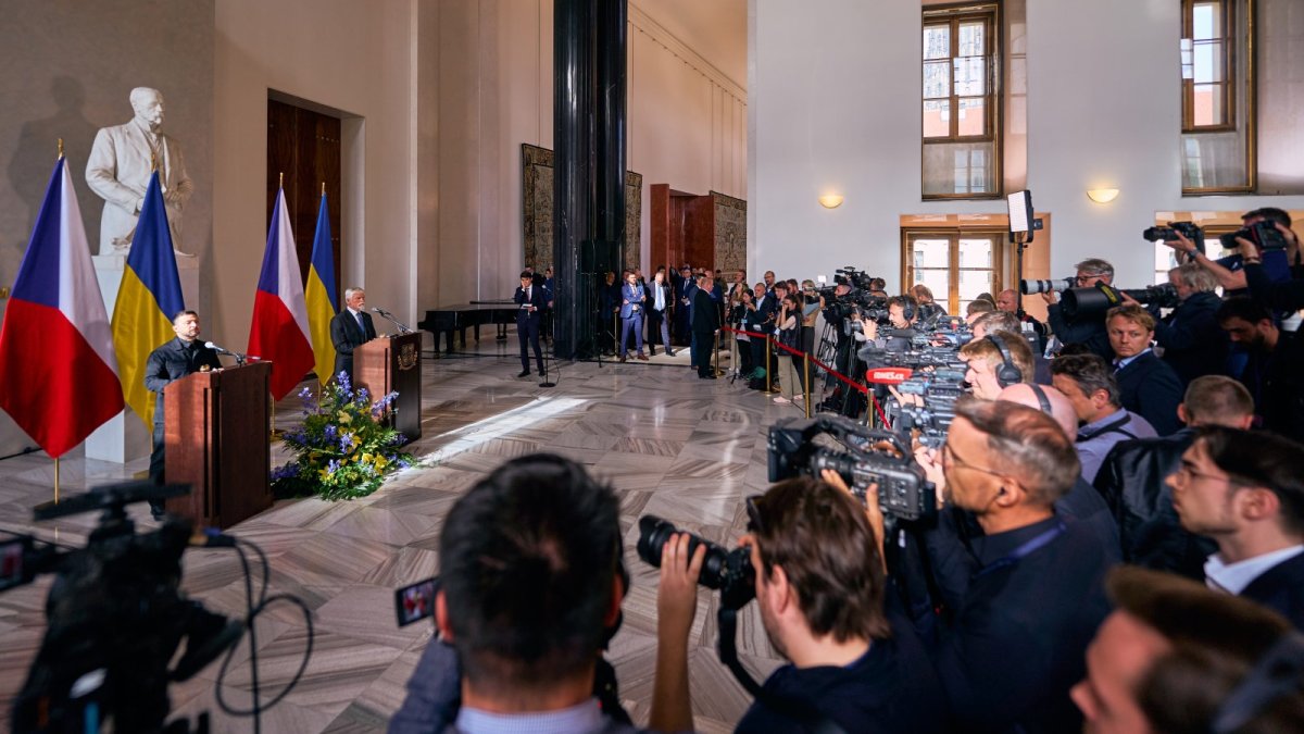Volodymyr Zelenskyj a Petr Pavel na tiskové konferenci