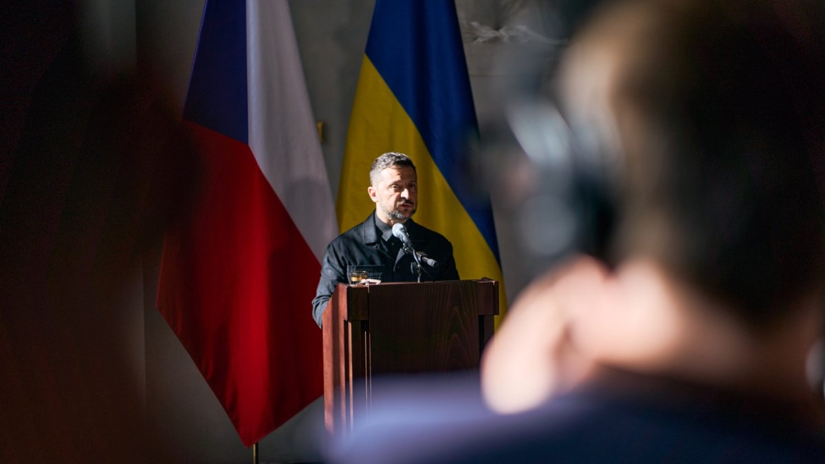 Volodymyr Zelenskyj a Petr Pavel na tiskové konferenci