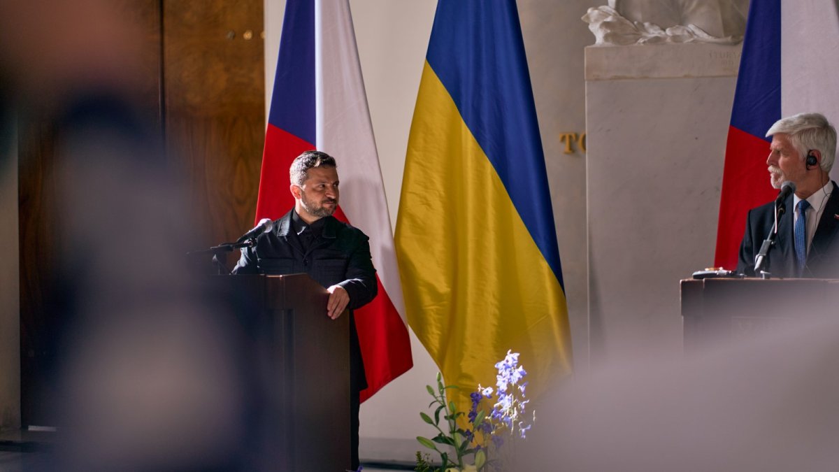 Volodymyr Zelenskyj a Petr Pavel na tiskové konferenci