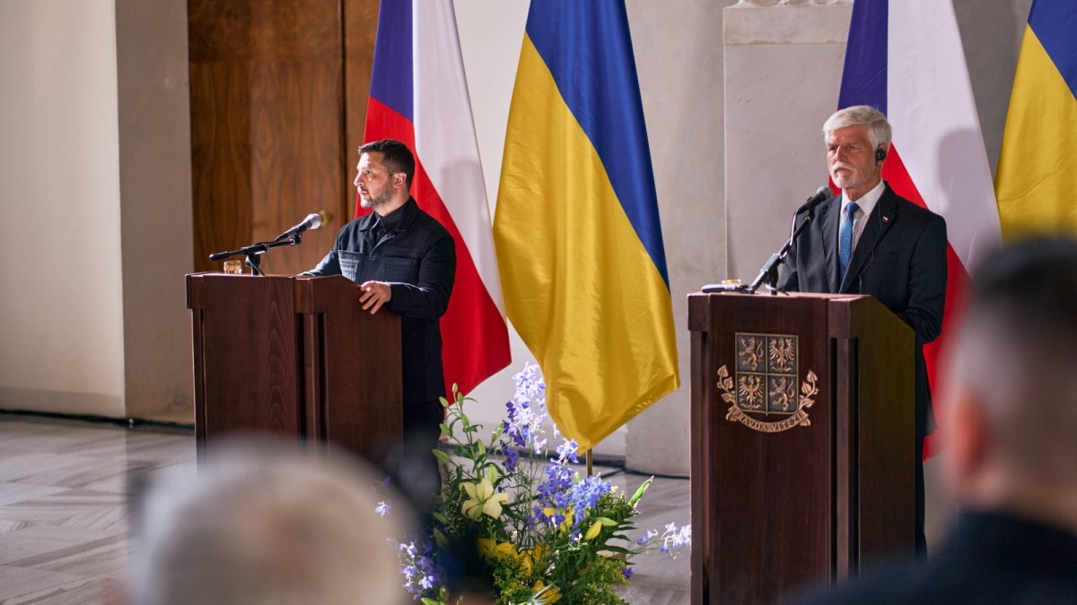 Volodymyr Zelenskyj a Petr Pavel na tiskové konferenci