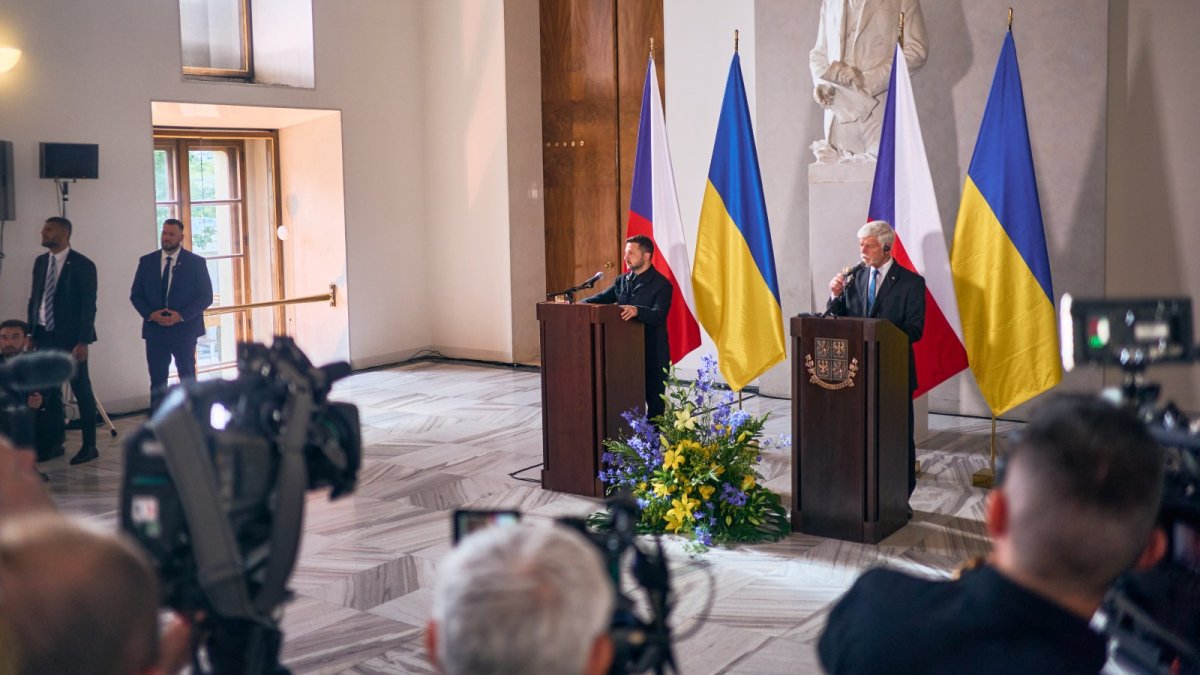 Volodymyr Zelenskyj a Petr Pavel na tiskové konferenci