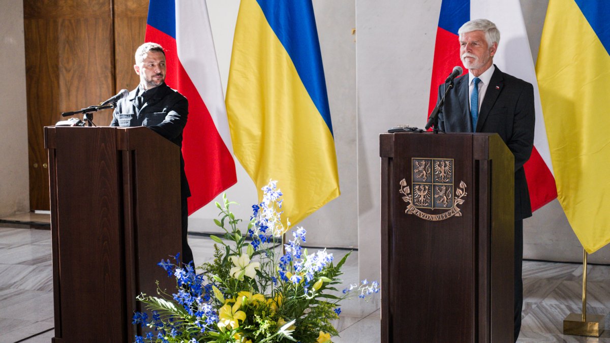 Volodymyr Zelenskyj a Petr Pavel na tiskové konferenci