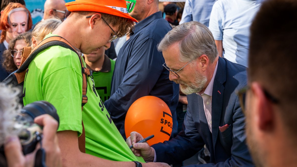 Předvolební meeting koalice SPOLU v čele s Petrem Fialou v Brně (11.09.2025)