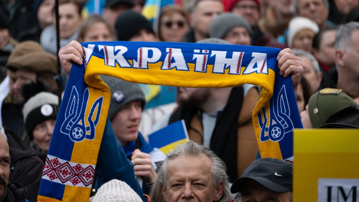 Na Staroměstském náměstí se koná demonstrace na podporu Ukrajiny. (21.2.2026)