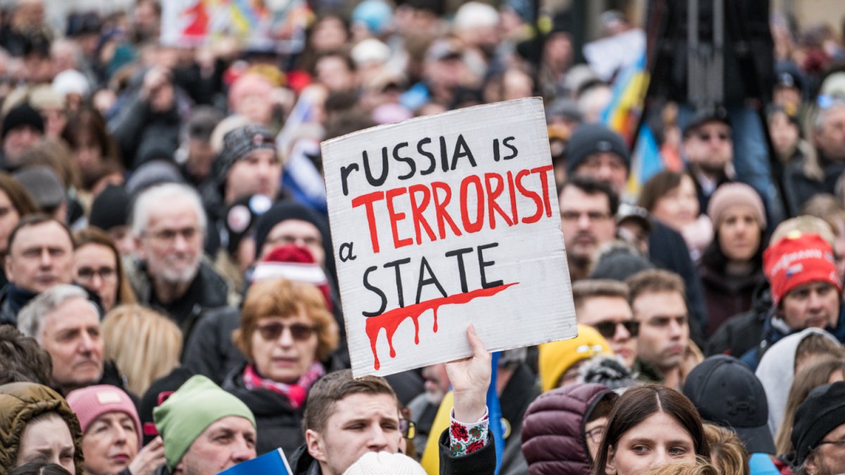 Na Staroměstském náměstí se koná demonstrace na podporu Ukrajiny. (21.2.2026)