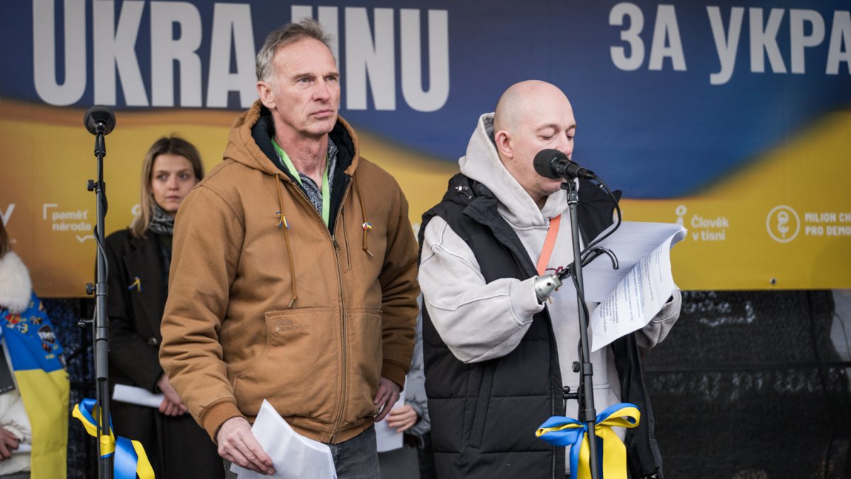 Na Staroměstském náměstí se koná demonstrace na podporu Ukrajiny. (21.2.2026)