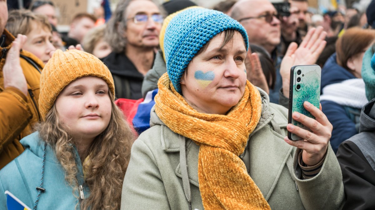 Na Staroměstském náměstí se koná demonstrace na podporu Ukrajiny. (21.2.2026)